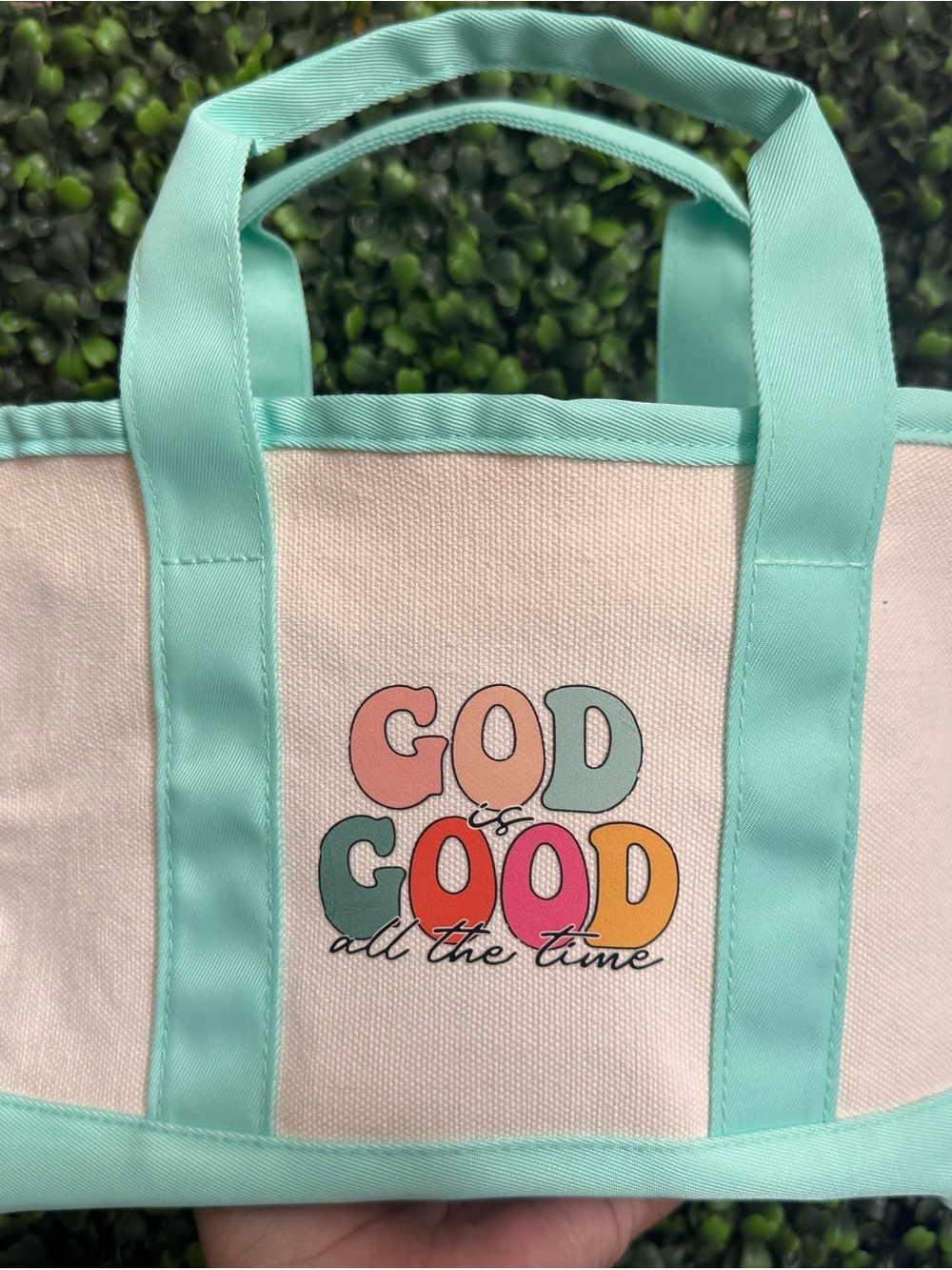 Canvas Tote Bag - Mint Trim with Multicolor Graphic
